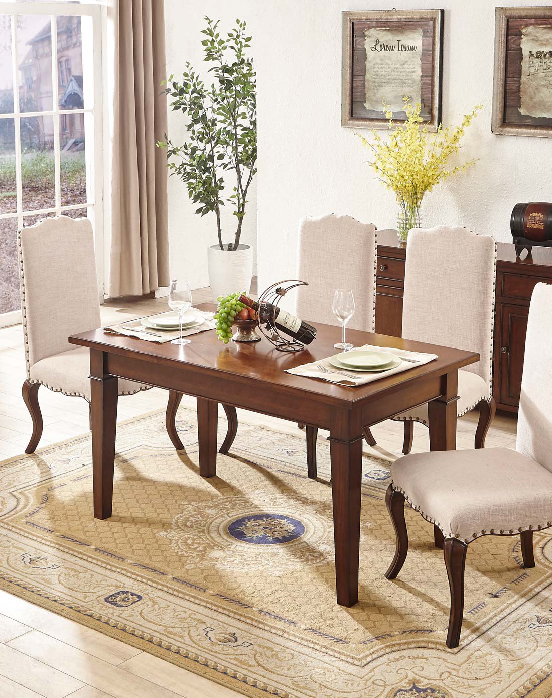 美式典雅樱桃木色餐桌长方桌-1.4米