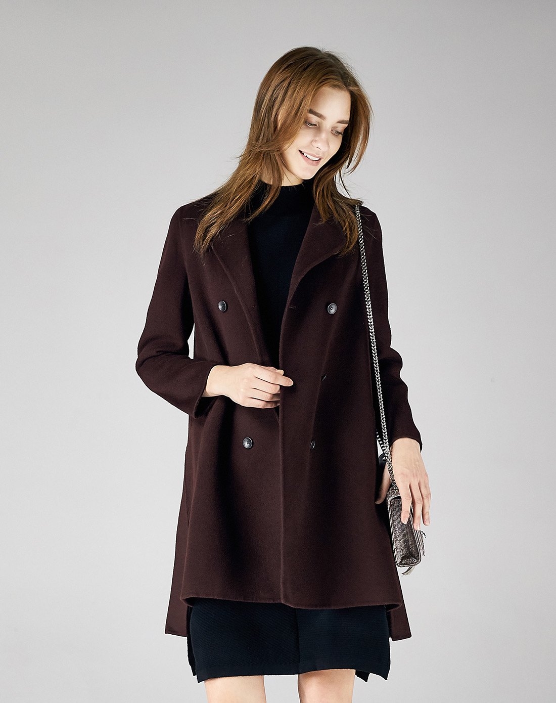 玖姿旗下安娜蔻annakro特卖旗舰店(旧)双排扣立领双面呢大衣kwwd