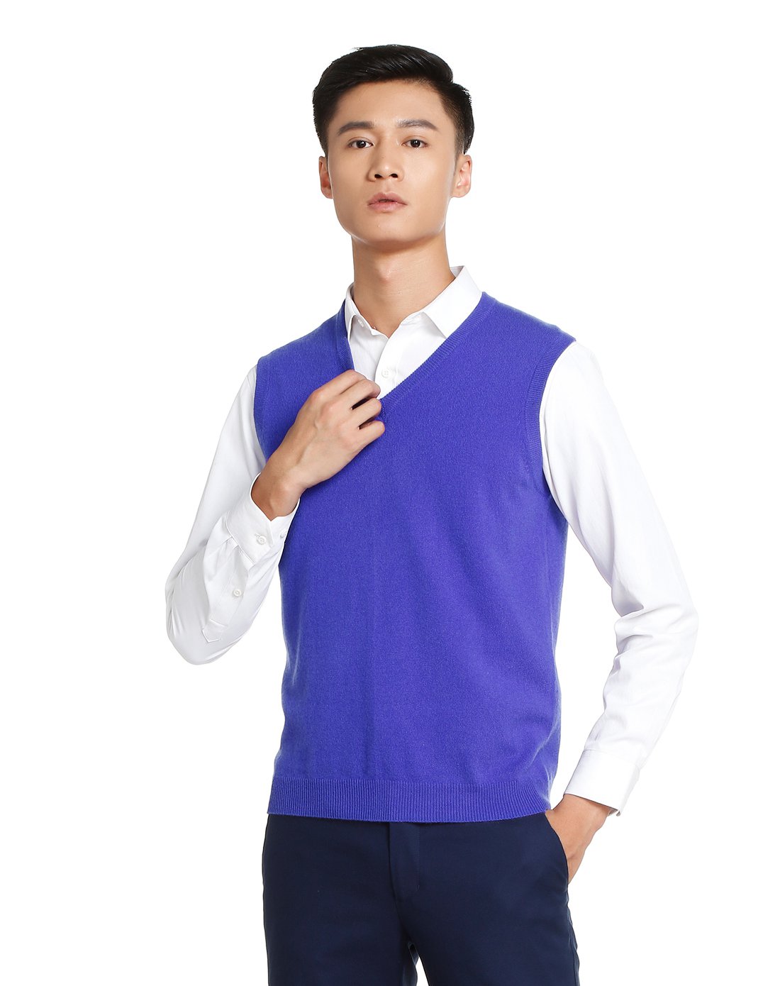 鄂尔多斯100%山羊绒v领男士羊绒背心