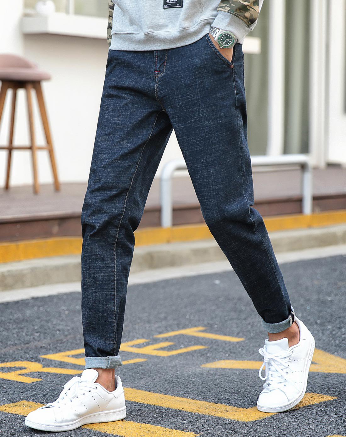 韩版冬装新款休闲百搭潮流简约牛仔九分裤