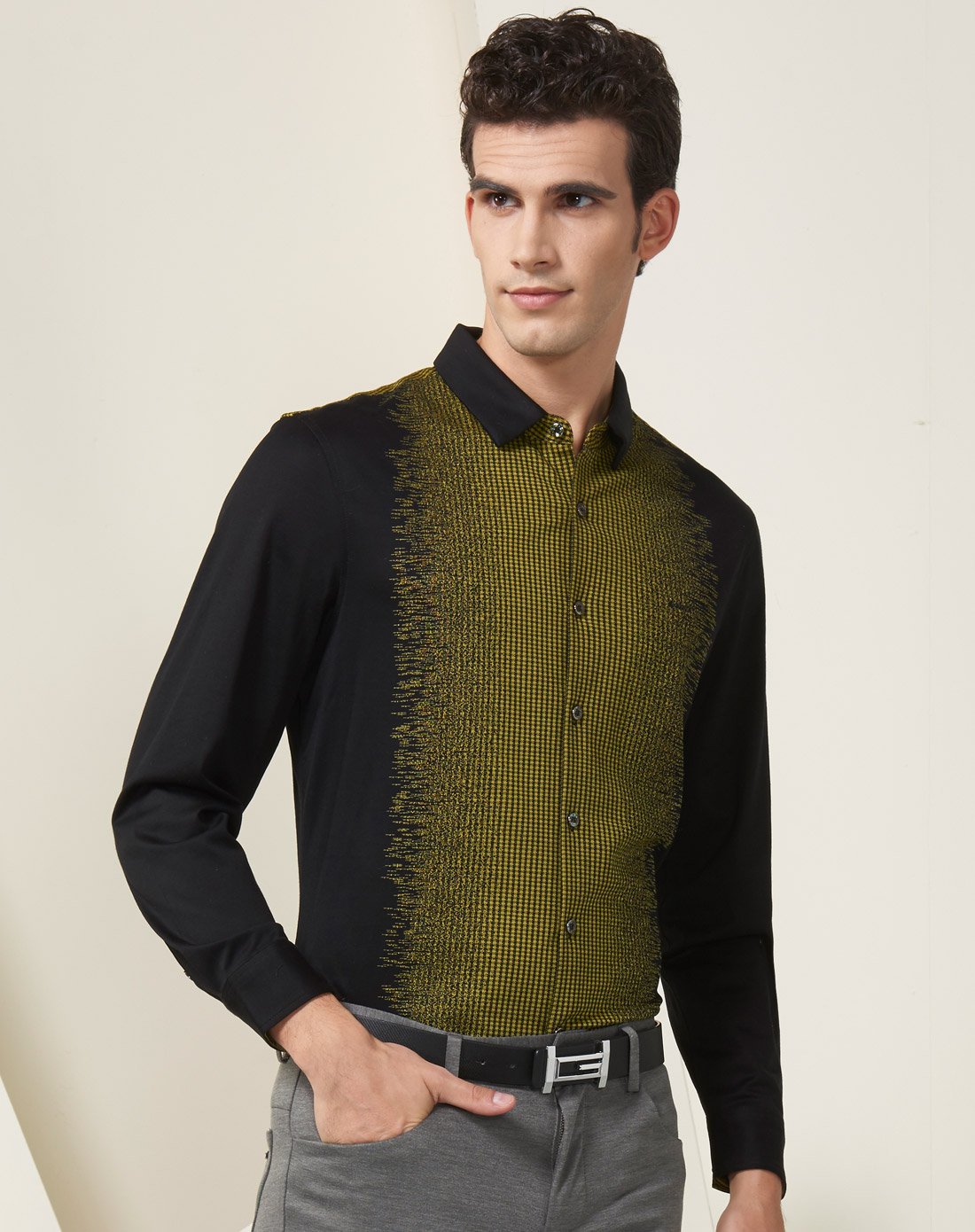 秋季男式长袖丝光棉衬衫休闲衬衣男