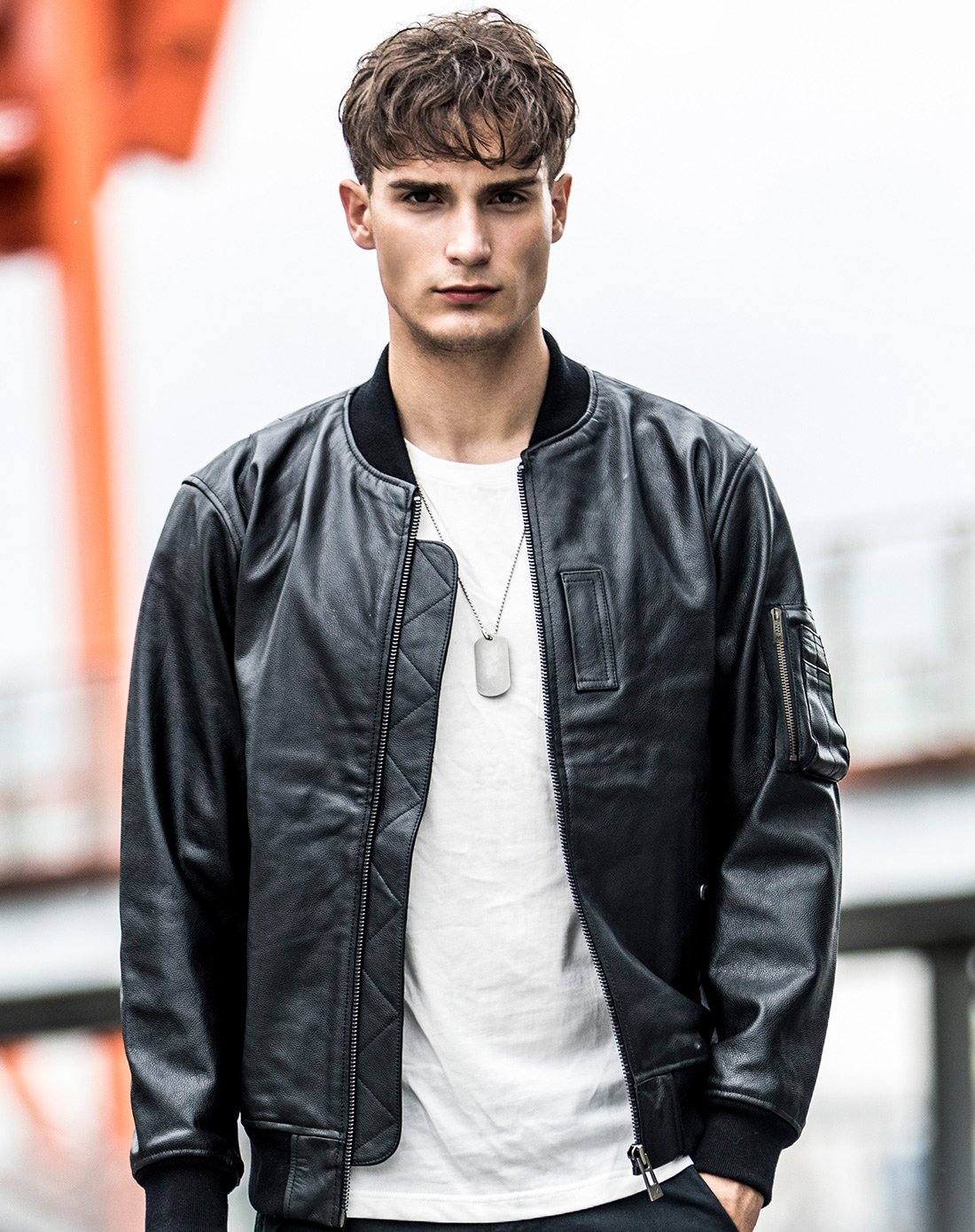 akseries ak 军事复古ma-1真皮夹克 黑色 m