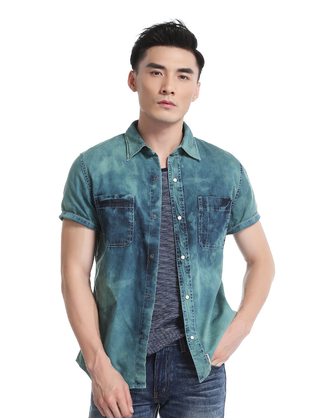 texwood萍果夏季新款型男潮流衬衫英伦修身薄短袖男款衬衫