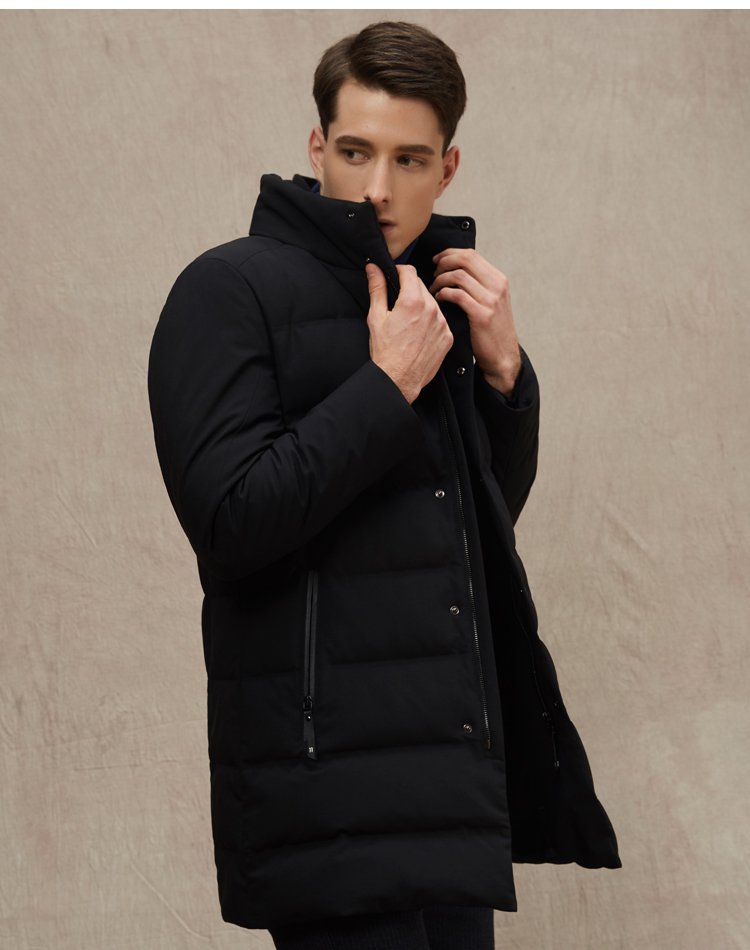 个性围巾领90白鸭绒中长款羽绒服男款修身