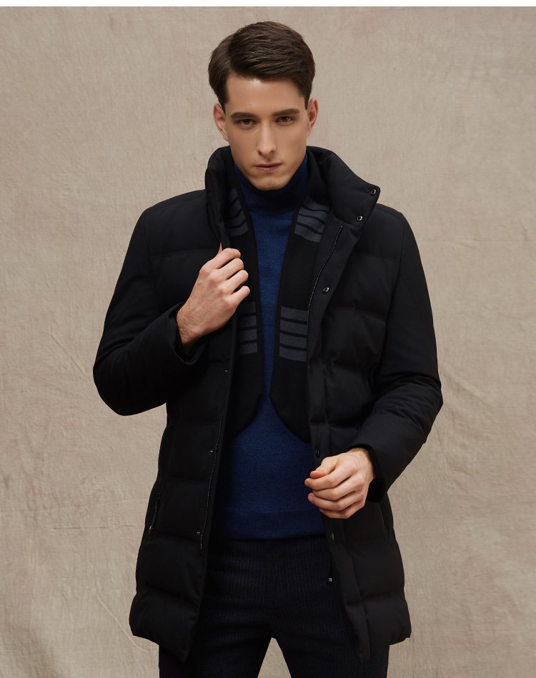 个性围巾领90白鸭绒中长款羽绒服男款修身