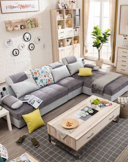 雅林家具专场直发货 时尚客厅三人组合转角小户型布艺沙发862b-h1