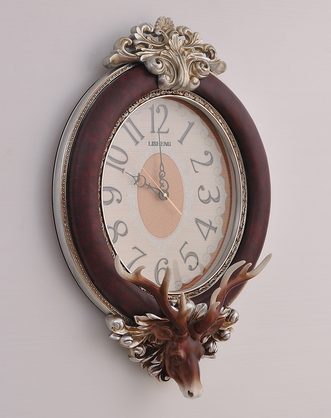 欧式复古立体鹿头静音挂钟