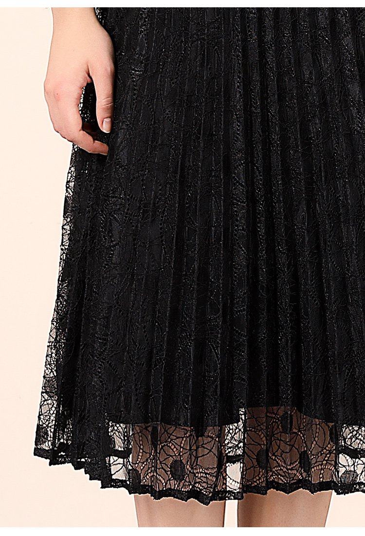 凡琴冬季黑色雪纺百褶裙气质中长款a字半身裙