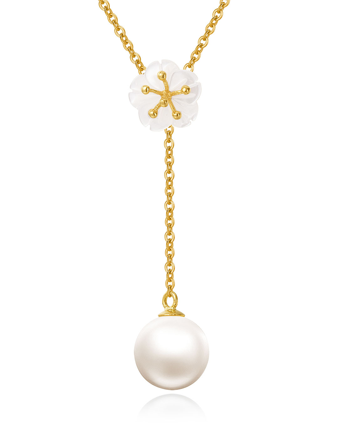 潮宏基 臻情 黄18k金淡水珍珠贝壳项链-定价