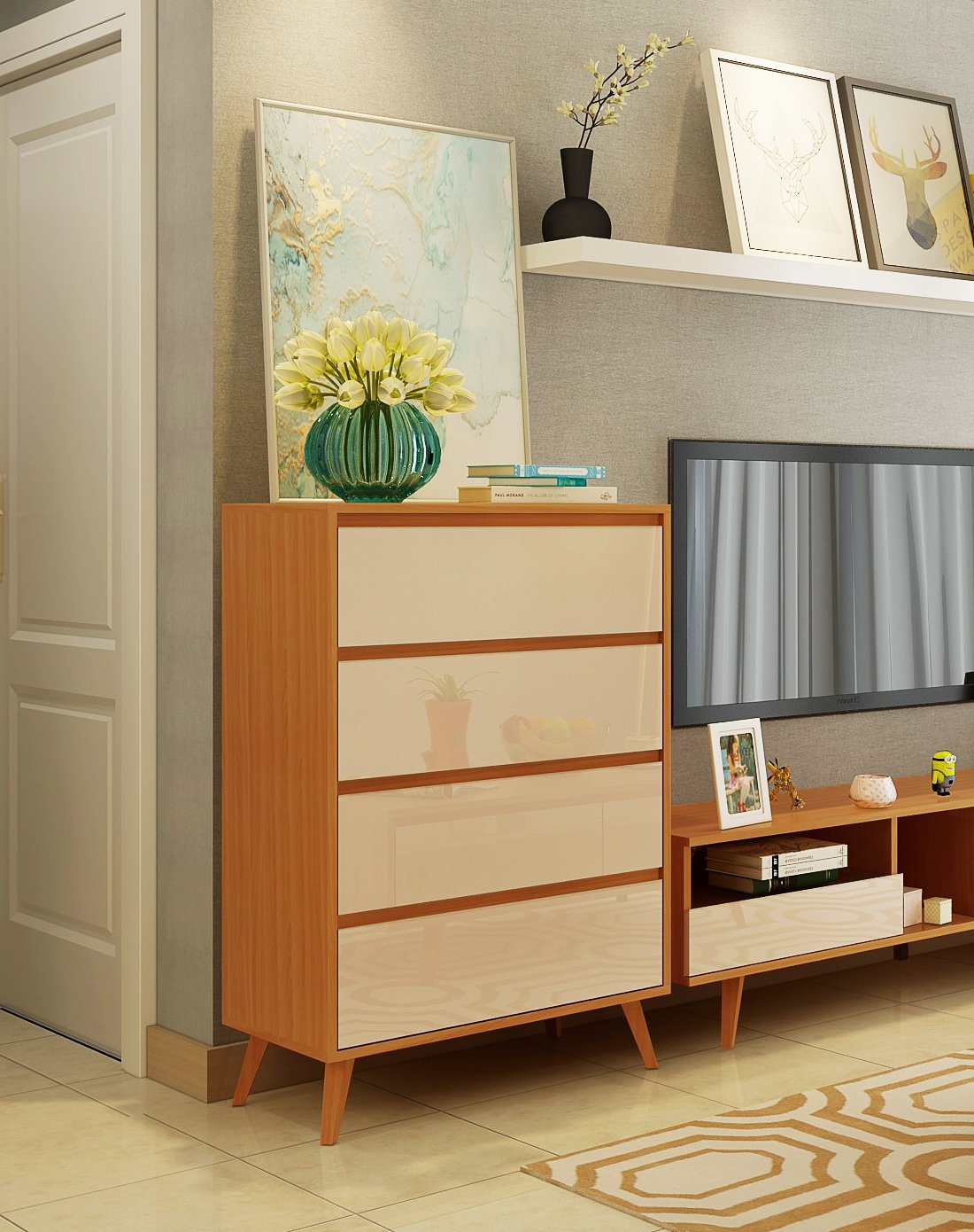 清新北欧 客厅家具小户型榉木环保实用边柜家用斗柜