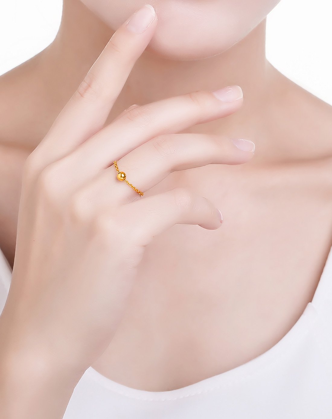 梦金园 足金999简约链条戒指