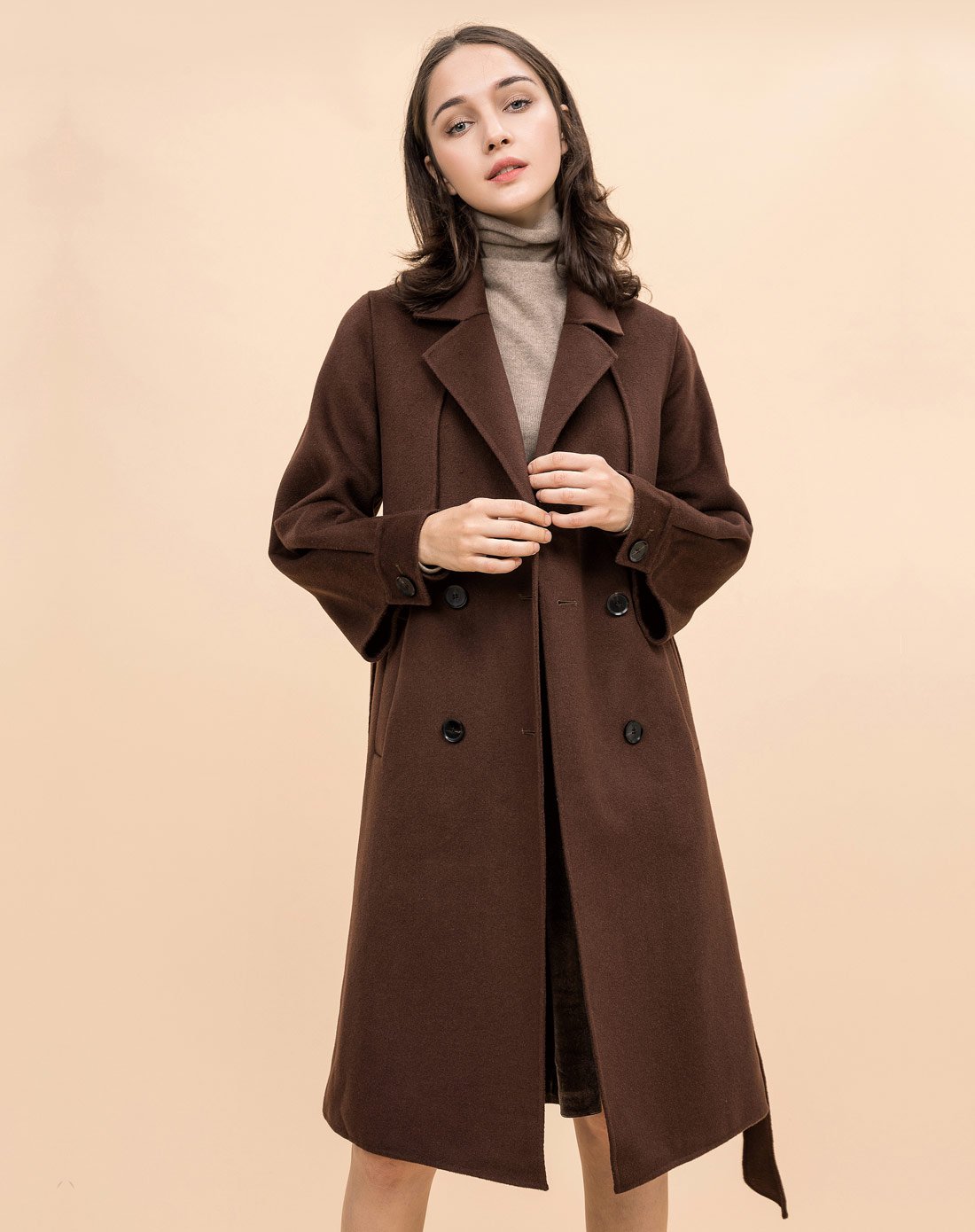 清爽简约舒适手工双面尼纯羊毛女式大衣