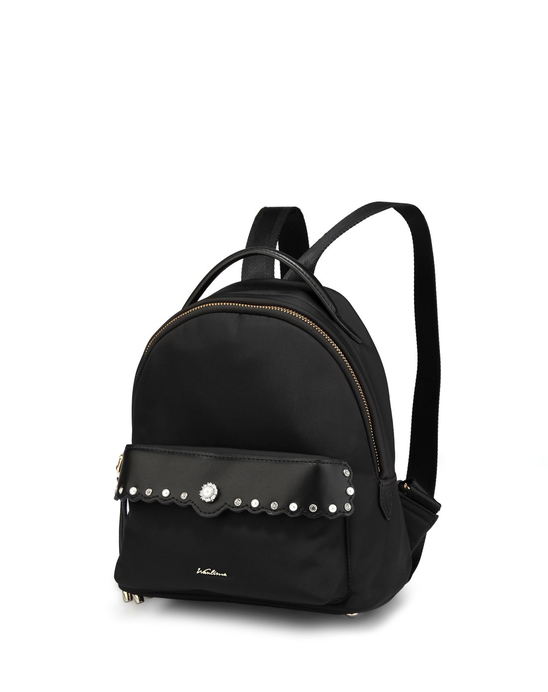 万里马 潮流时尚女包镶钻珍珠饰双肩包休闲包