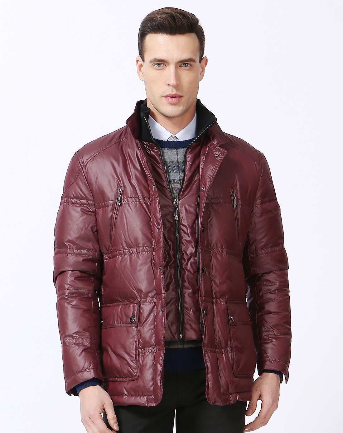 莱恩雷迪lienridy男装特卖旗舰店双领防寒保暖时尚拉链款白鸭绒羽绒服