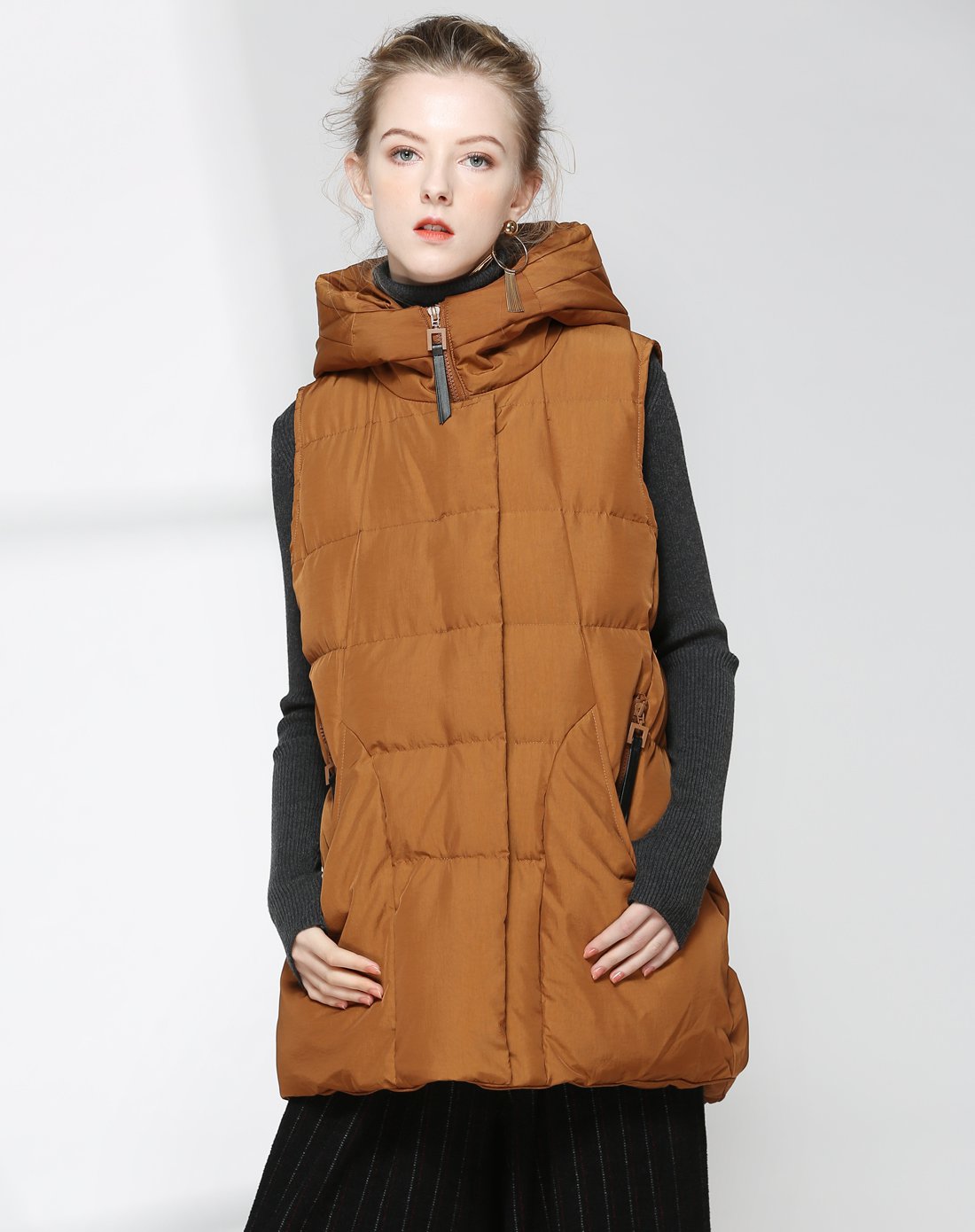 doneed 冬季中长款2017新款韩版修身无袖棉衣外套马夹背心加厚保暖