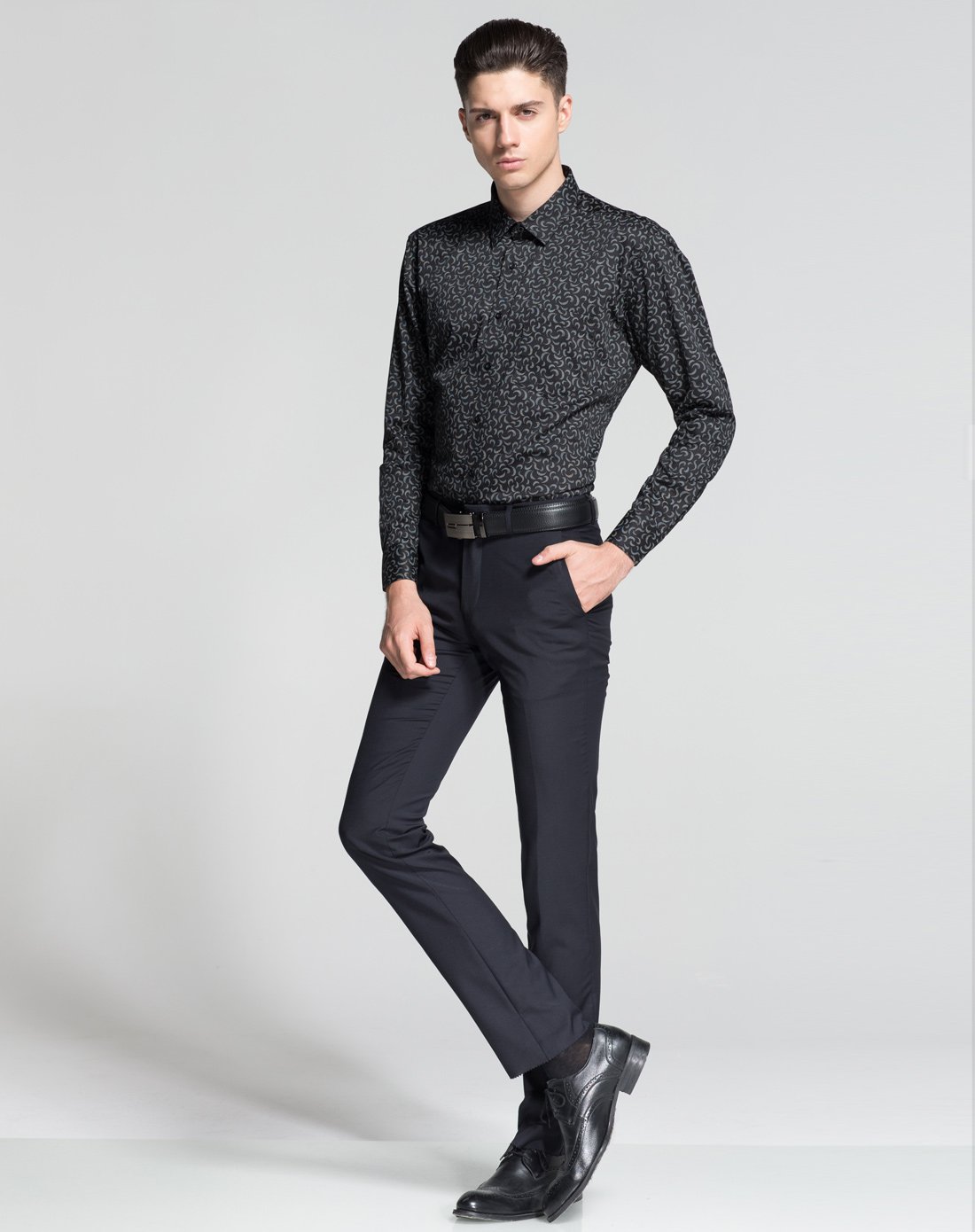卡丹狄诺cardeendino男装衬衫专场男士经典黑印花长袖衬衫csn55801