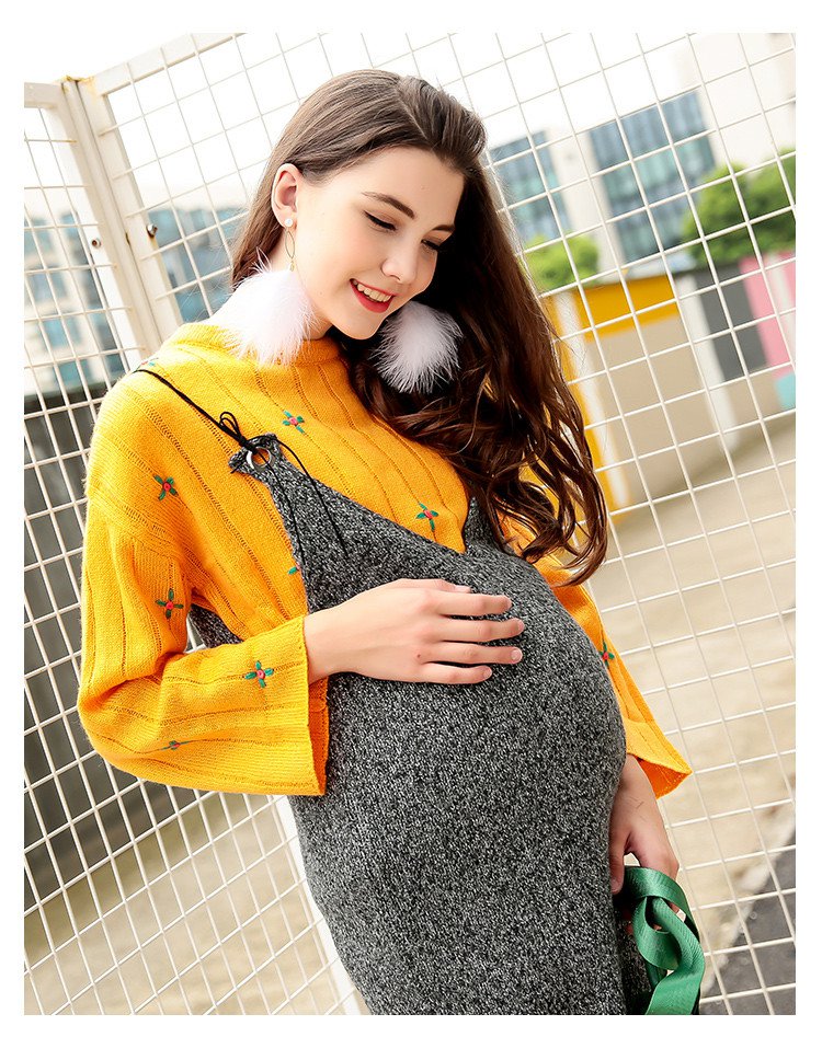 十月名裳 孕妇装孕期欧美时尚新款针织吊带裙秋冬保暖