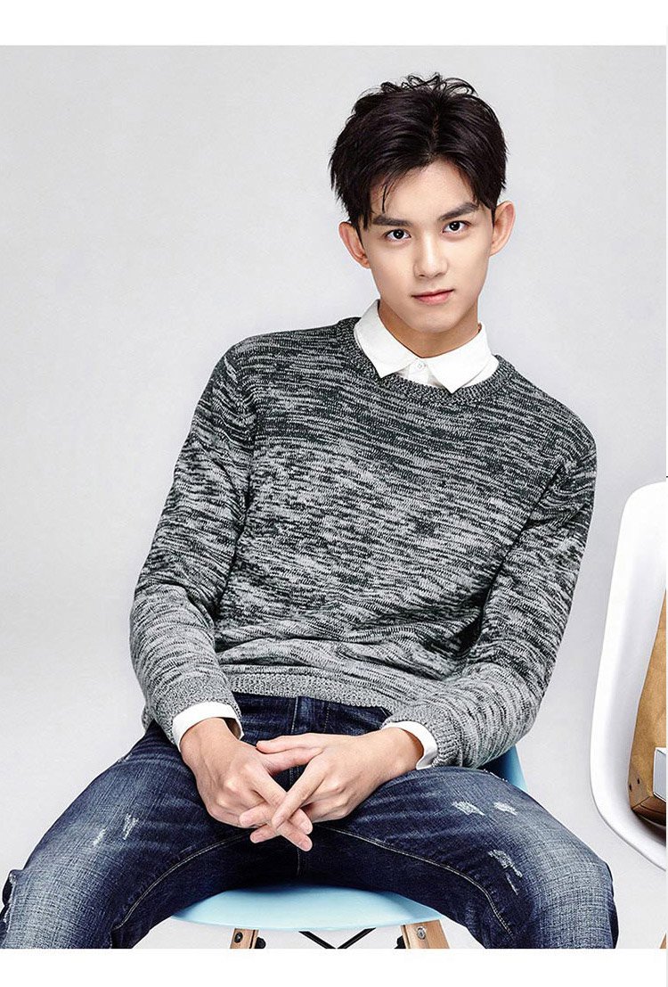 【吴磊明星同款】2017秋新款毛衣韩版时尚套头圆领潮男士针织衫