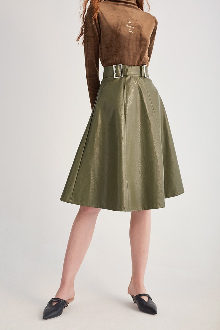 冬装亮皮高腰中长款女款半身裙