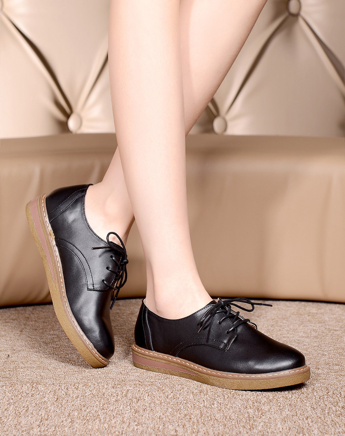 卡依特春季女鞋英伦风小皮鞋女真皮平底鞋单鞋休闲鞋子春鞋平跟皮鞋