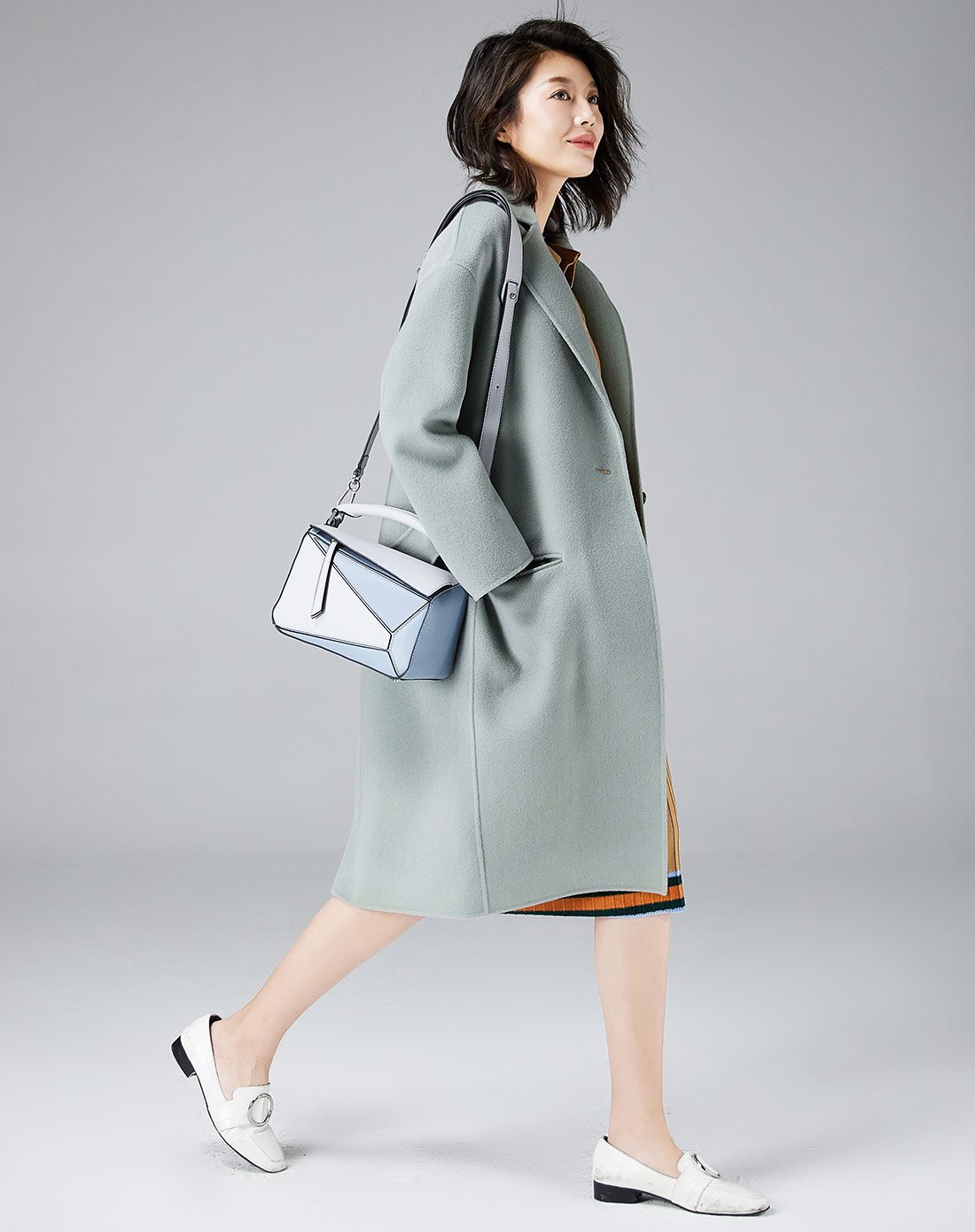 女款韩版时尚宽松女士外套长款保暖双面呢100%羊毛呢子毛呢女式大衣