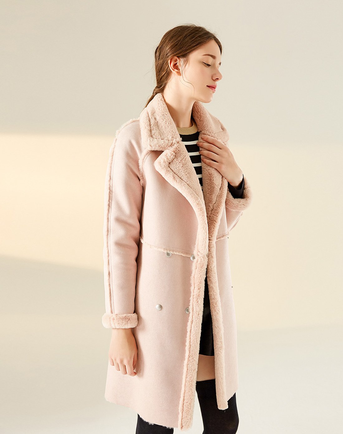 冬装新款气质棉衣女英伦风双排扣拼接大衣