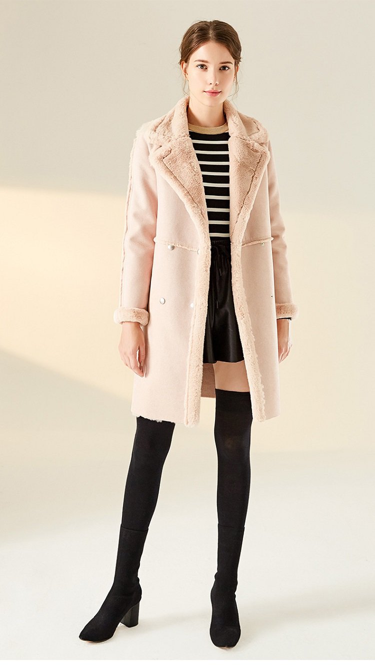 冬装新款气质棉衣女英伦风双排扣拼接大衣