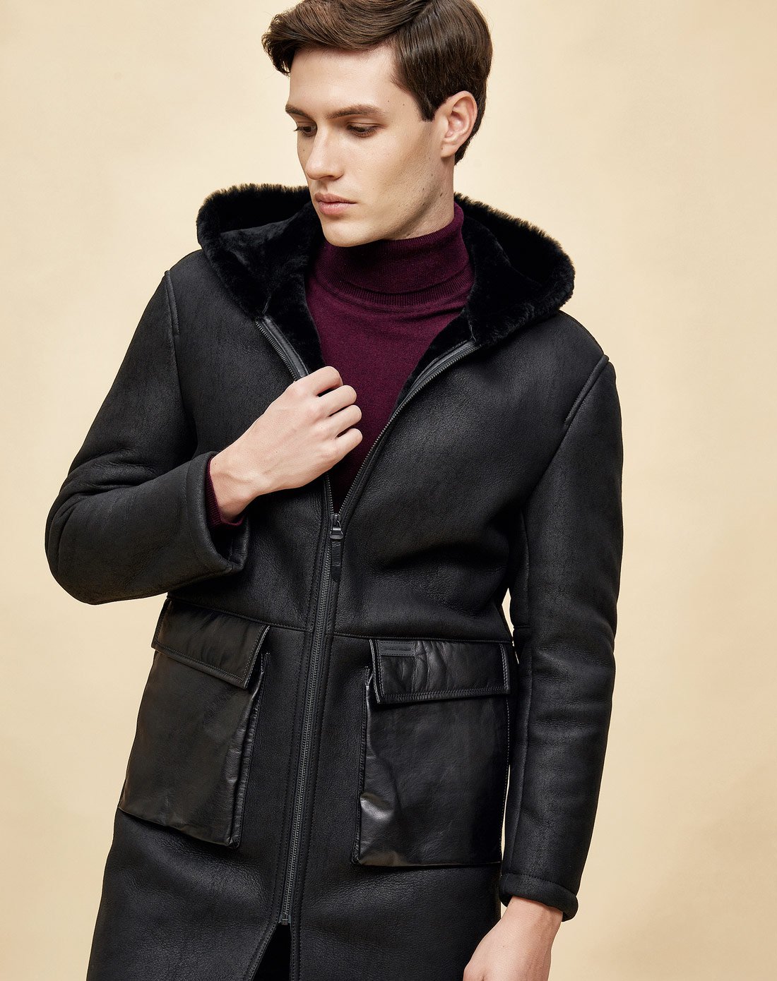 轻奢皮毛一体纯绵羊皮羊毛男士真皮皮衣