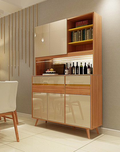 清新北欧 餐厅家具小户型榉木强收纳实木脚酒柜餐边柜