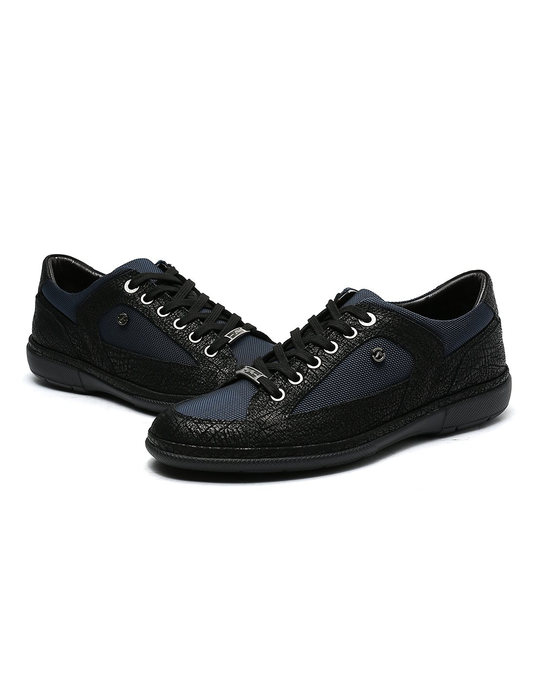 意大利进口黑/蓝色牛皮系带舒适超轻加州鞋