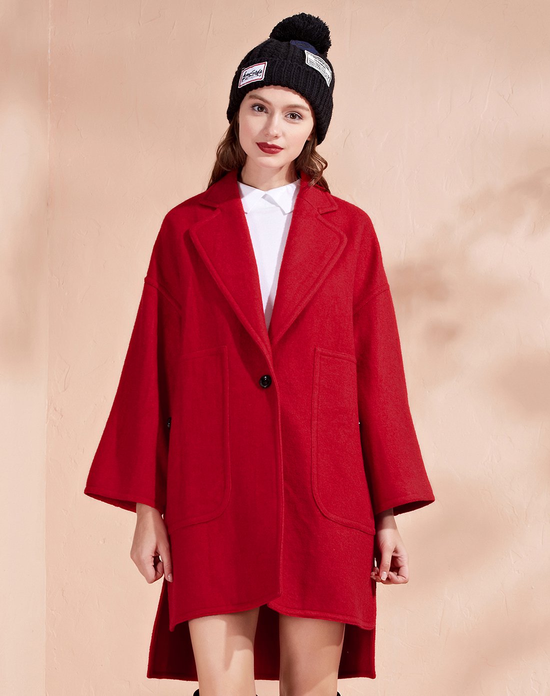 前短后长韩版呢大衣外套