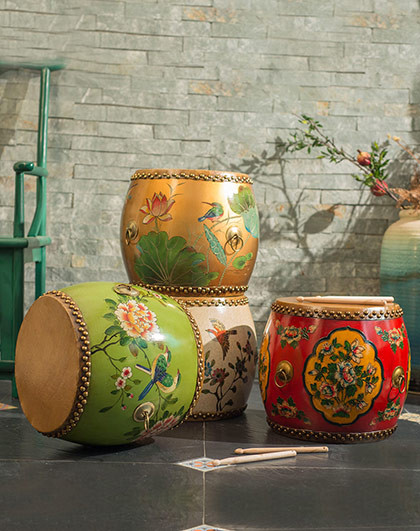 欧式花鸟圆鼓摆件换鞋凳梳妆台凳