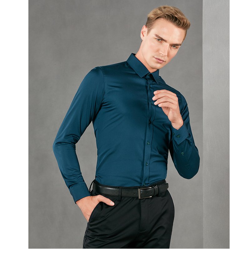 杉杉firs 天丝时尚商务男士衬衫衬衣男款长袖 孔雀蓝 38