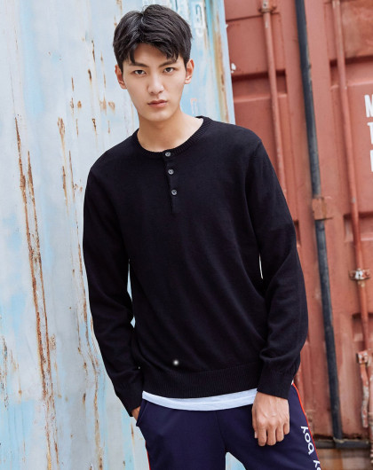 秋季新款韩版潮流休闲百搭修身黑色毛衣青年男士针织衫