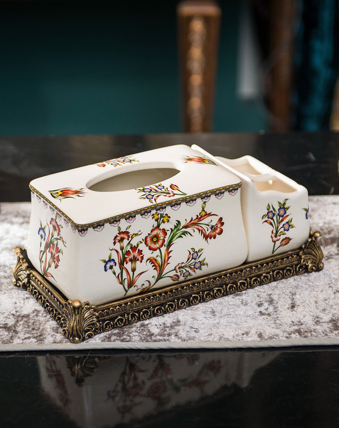 繁花客厅卧室书房陶瓷多功能纸巾盒