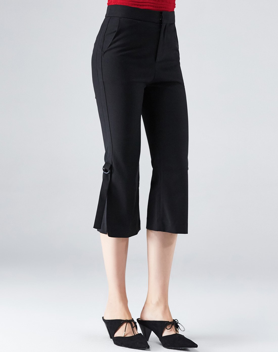 香影2018春新款纯色开叉裤脚女款休闲裤