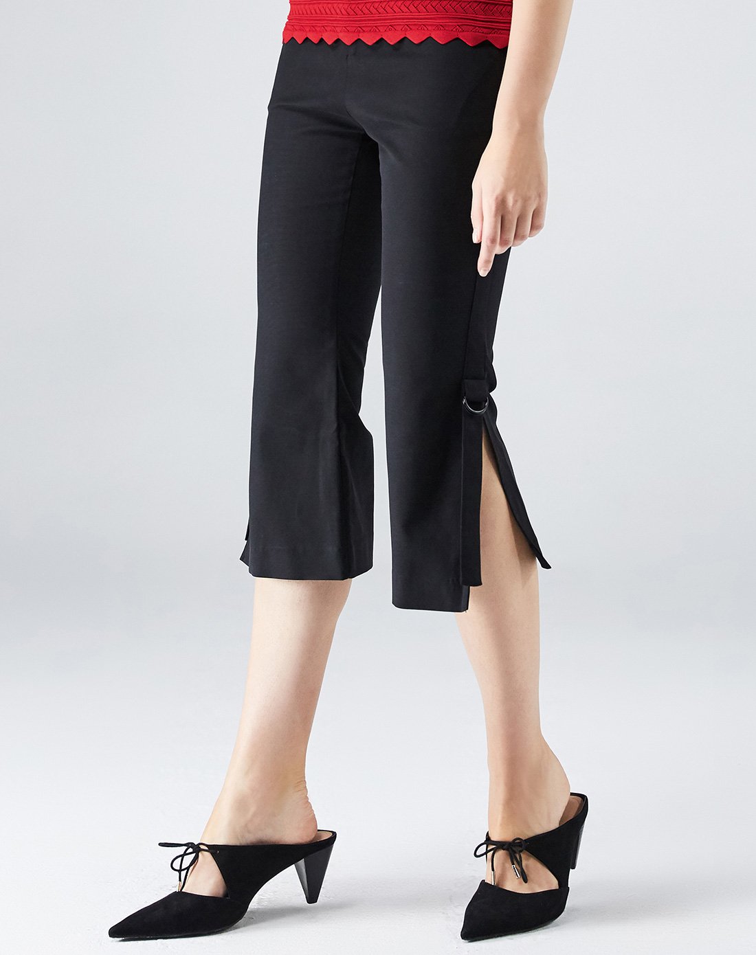 香影2018春新款纯色开叉裤脚女款休闲裤