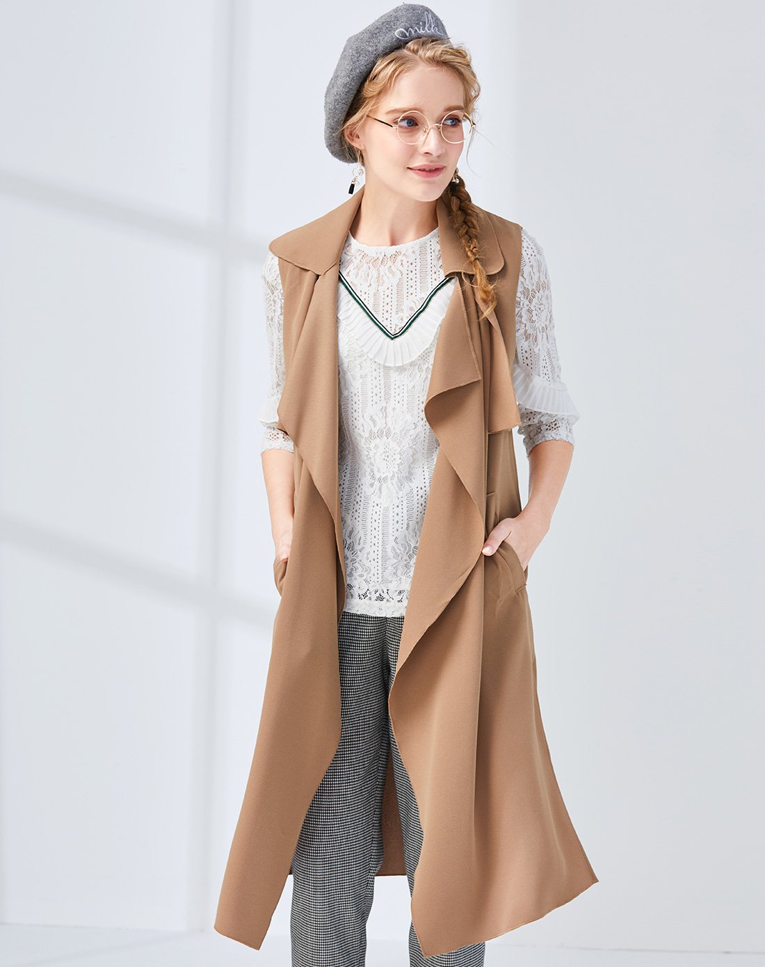 香影春季新款纯色无袖外套