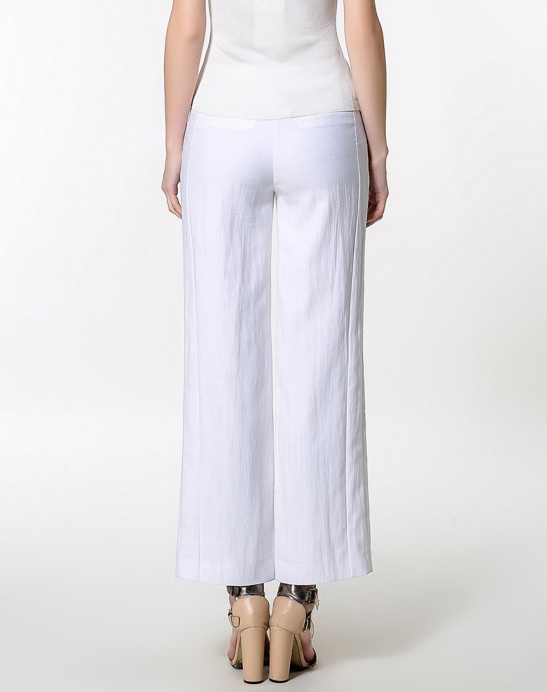 新品知性通勤风百搭简约纯色白色直筒长裤