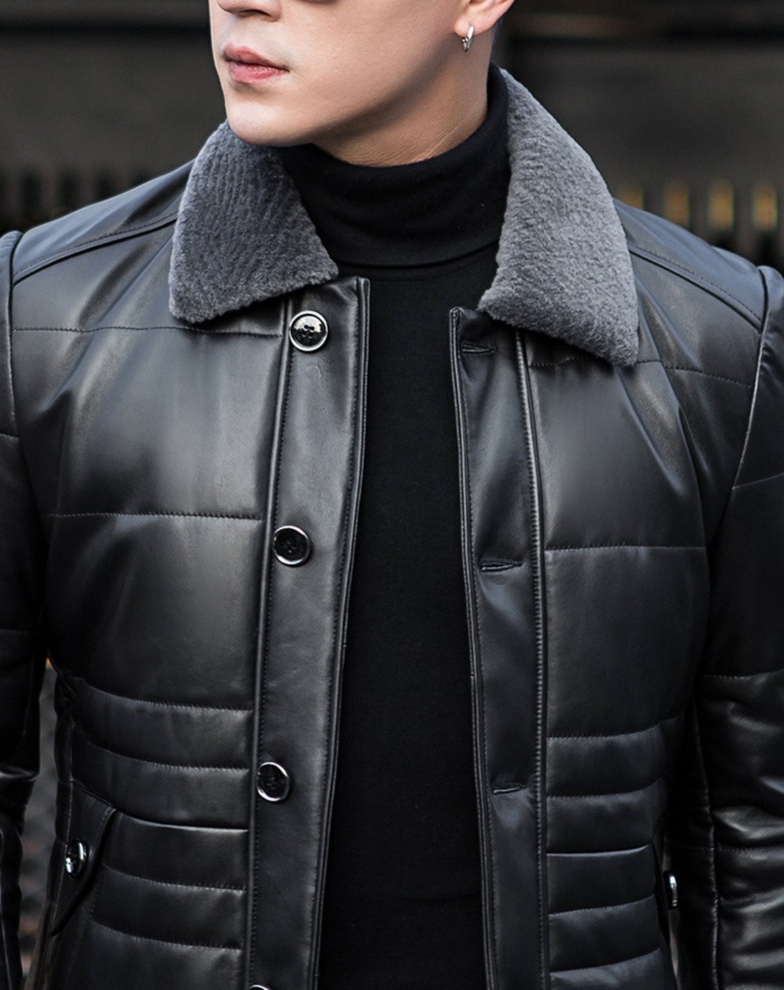 男款羊毛翻领商务休闲山羊皮男士外套男士真皮皮衣经典男皮衣男士皮衣
