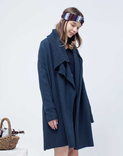 女款蓝灰披挂式长开衫