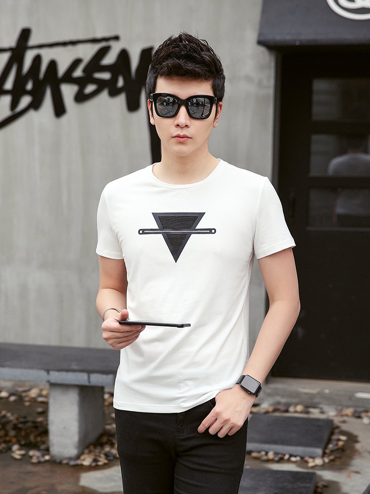 夏季男款个性几何图案短袖t恤男修身帅气