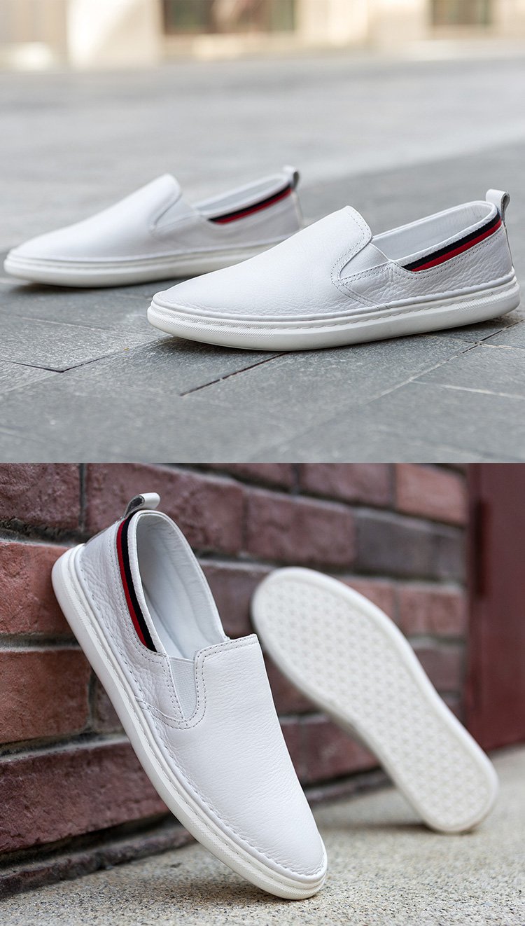 鞋子男士鞋白色男鞋头层牛皮轻便男鞋休闲皮鞋套脚男小白鞋百搭一脚蹬