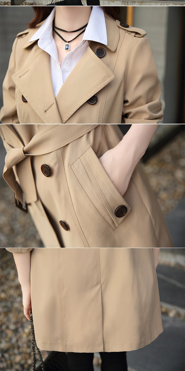 秋装 通勤简约修身卡其色翻领斜插袋女款风衣