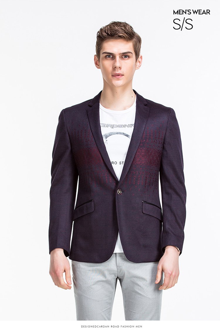 卡丹路cardanro 男士潮流个性帅气印花单西 深红 52