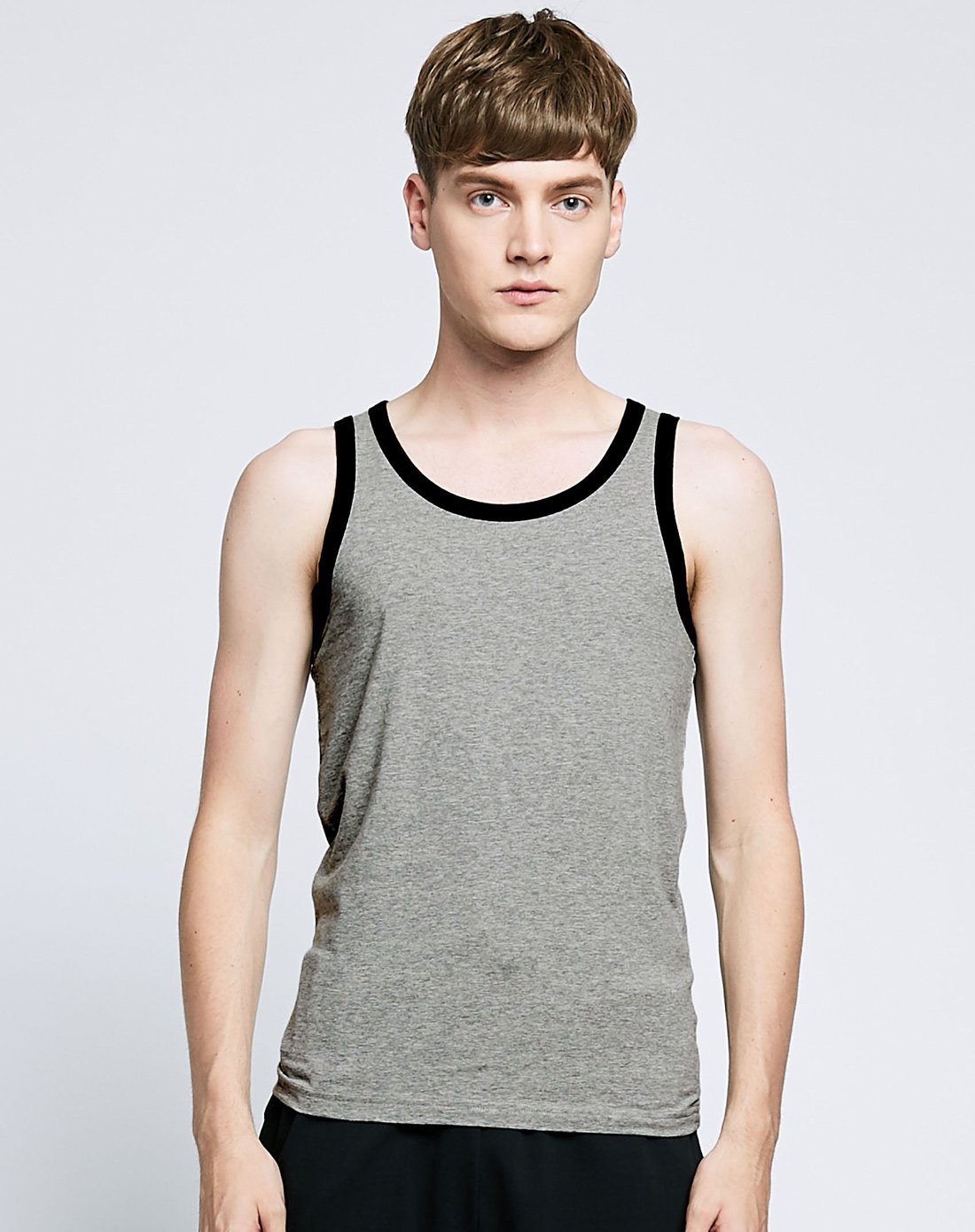 真维斯秋装 男装时尚潮男弹力净色圆领背心内衣(两件装)