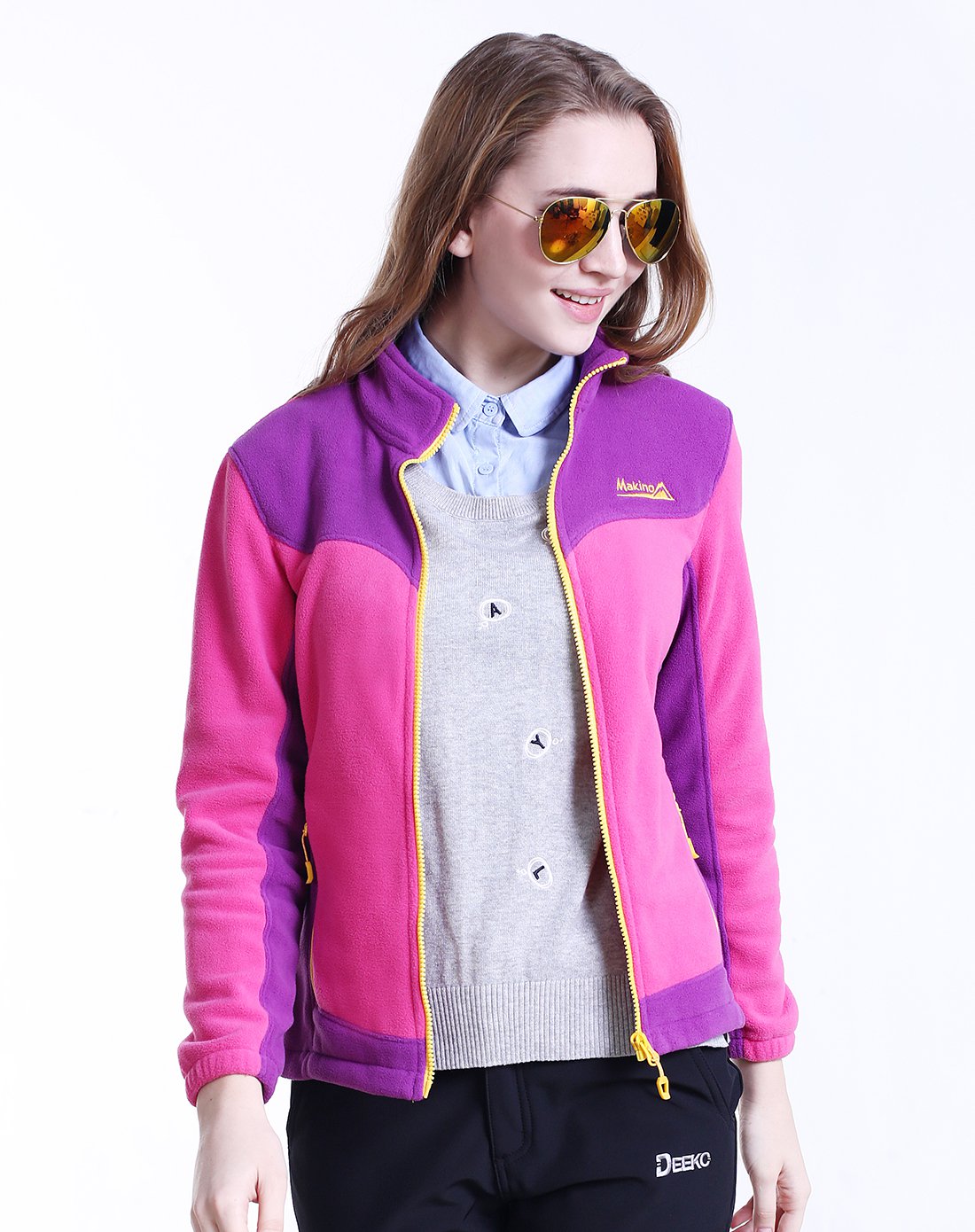 简约轻便 女士玫红抓绒衣