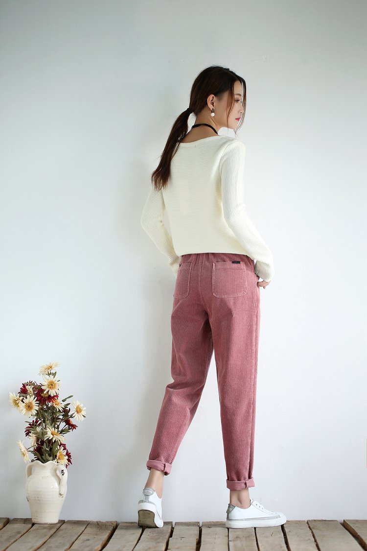 灯芯绒裤子哈伦裤女2018新款韩版宽松显瘦条绒女裤小脚萝卜裤