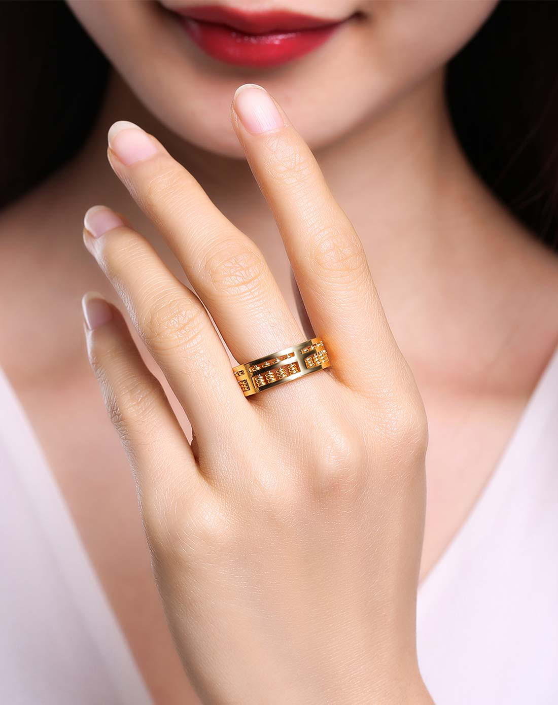 潮宏基 如意算盘 足金黄金戒指-计价