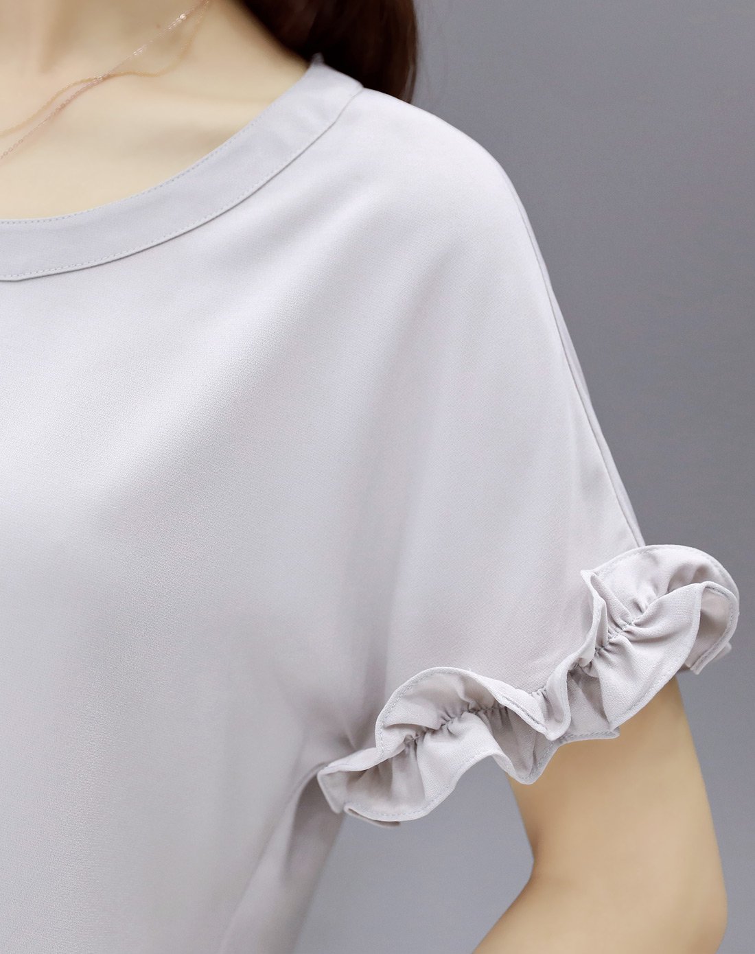圆领时尚通勤荷叶边袖t恤